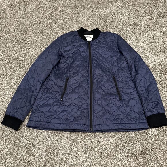 MADS NØRGAARD Blue Black Quilted Janus Bomber Jacket Men’s Size 34 - Picture 1 of 10